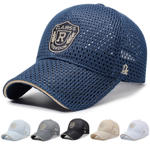 Mesh Baseball Cap Breathable Polyester Sun Hat With Shield Embroidery Patch Adjustable For Outdoor Sports Leisure