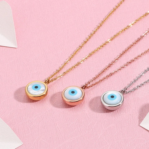 Evil Eye Round Pendant Necklace Stainless Steel Minimalist Clavicle Chain Jewelry For Women Fashion Accessory