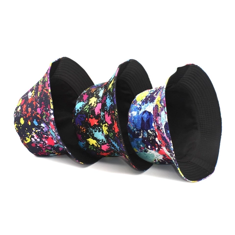Graffiti Splatter Print Bucket Hat Polyester Breathable Sun Protection Outdoor Streetwear Unisex Fashion Cap