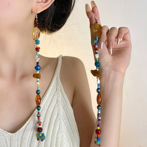 Ethnic Boho Σκουλαρίκια Για Γυναίκες Χειροποίητα Με Χάντρες Φυσική Πέτρα Κράμα Και Καρφίτσα Από Ασήμι 925 Sterling