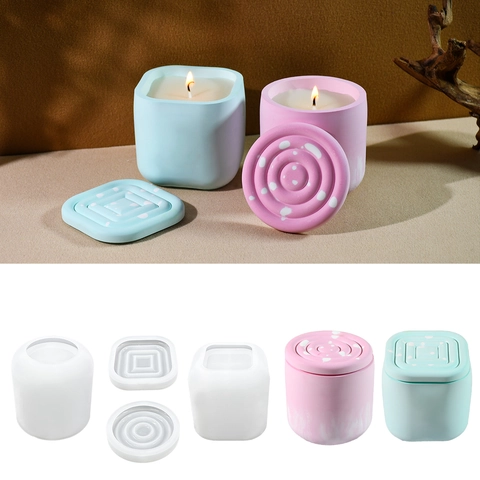 Moule En Silicone DIY Pour Boite De Rangement Pot A Bougie Texture Geometrique A Boucles Avec Couvercle Pour Resine Platre