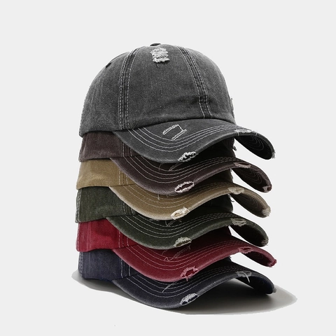 Washed Distressed Cotton Baseball Cap Vintage Ripped Denim Style Adjustable Outdoor Sports Sun Hat For Women Men