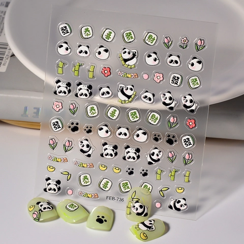 5D Relief Nail Art Stickers Cute Cartoon Panda Bamboo Patterns Self Adhesive Chinese Style Manicure Decoration For Women