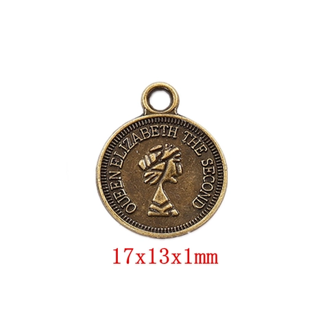 Vintage Στρογγυλό Κέρμα Μενταγιόν Charms Κράμα Ψευδαργύρου Ανάγλυφο Queen Elizabeth II Για Κατασκευή Κοσμημάτων DIY Κολιέ Βραχιόλια