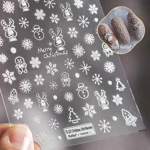 Adesivi Unghie Natale Rilievo 5D Bianco Renna Fiocco Di Neve Albero Di Natale Decalcomanie Autoadesive Manicure Fai Da Te Inverno