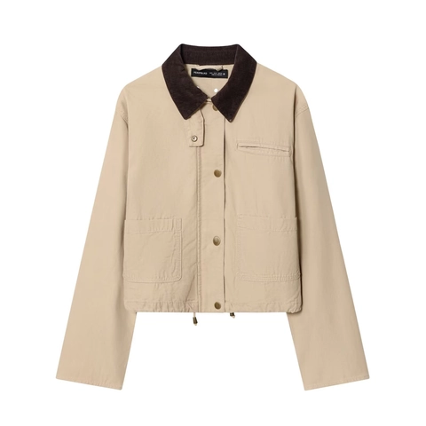 Γυναικείο Vintage Workwear Μπουφάν Κοτλέ Γιακάς Color Block Κοντό Καμβάς Παλτό Casual Streetwear Μόδα Εξωτερικά Ενδύματα για Γυναίκες