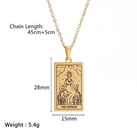 Vintage Tarot Card Pendant Necklace 304 Stainless Steel Gold Plated Rectangular Mystical Minimalist Jewelry For Women