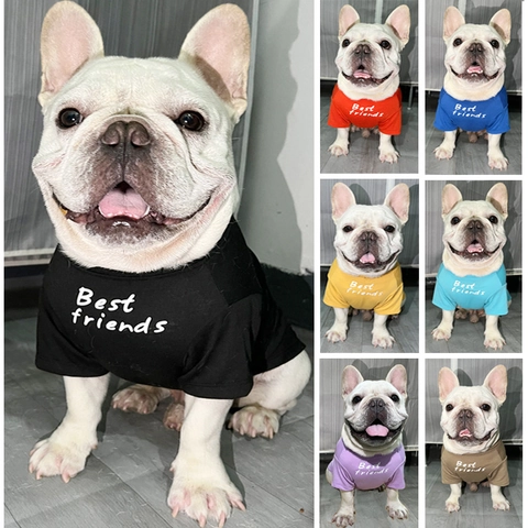 Funny Dog T-Shirt Round Neck Breathable Soft Cotton Blend Letter Print For French Bulldog Pug Small Medium Dogs