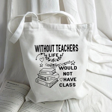 Bolso De Lona De Gran Capacidad Con Estampado De Letras Bolso De Hombro Simple Literario Casual Diario