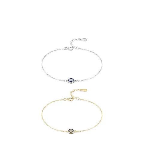 925 Sterling Silver Evil Eye Bracelet Micro Inlaid Blue White Cubic Zirconia Round Charm Adjustable Chain Jewelry For Women