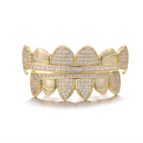 Hip Hop Grillz Ensemble Haut Et Bas Plaquage Or Argent Cuivre Strass Iced Out Décoration Dentaire Pour Fête Bijoux