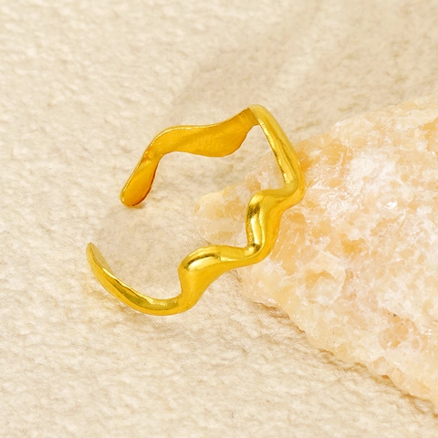 Minimalistischer Wellenlinie Offener Ring 18K Vergoldet Edelstahl Verstellbar Unregelmäßig Mode Schmuck Für Frauen