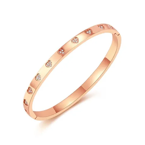 Mode Edelstahl Herzförmiger Strass Armreif Für Damen Einfache Polierte Metall Herzmuster Armband Schmuck Geschenk