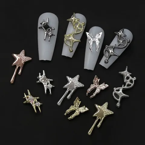 Punk Nail Art Charms Lega Farfalla Stella Croce Decorazioni Y2K Vintage DIY Manicure Accessori Strass Cuore
