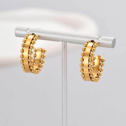 Vintage Französische 18K Vergoldete Edelstahl C-Form Creolen Für Damen Trendige Perlenrand Geometrische Ohrringe Schmuck