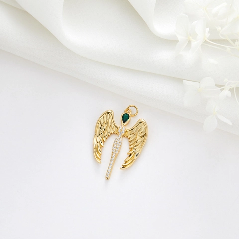 14K Gold Plated Brass Zirconia Pendant For Women Sun Wing Angel Heart Star Letter M Shape DIY Jewelry Making Accessories