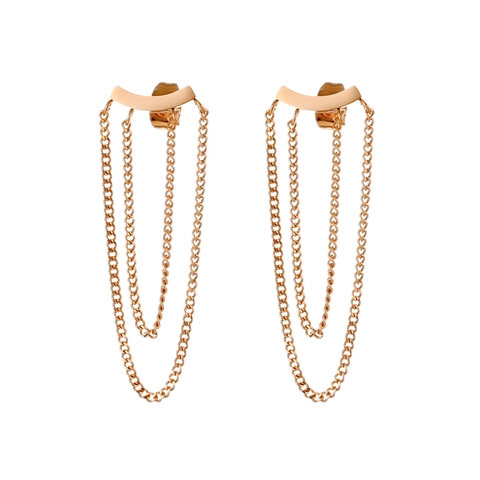 Stainless Steel Tassel Chain Drop Earrings For Women 18K Gold Plated Double Layer Geometric Arc Bar Hip Hop Jewelry