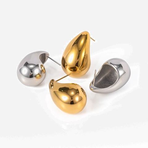 Pendientes de Botón de Gota de Agua de Acero Inoxidable Minimalistas para Mujer Joyería de Moda de Metal Líquido