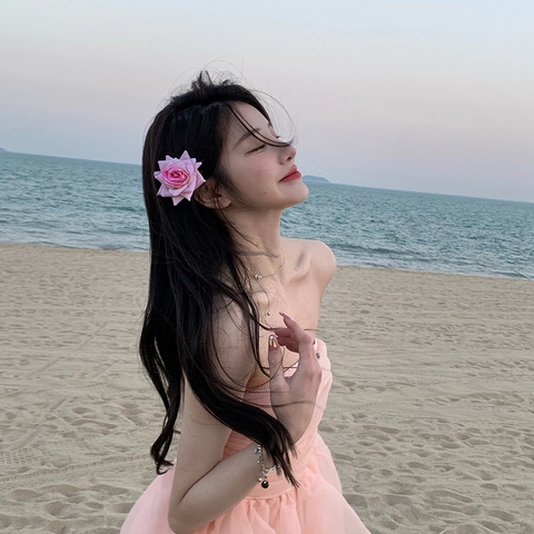 Molletta Per Capelli Fiore Rosa Rossa Retrò Fatto A Mano Tessuto Simulazione Floreale Clip Laterale Per Donne Accessori
