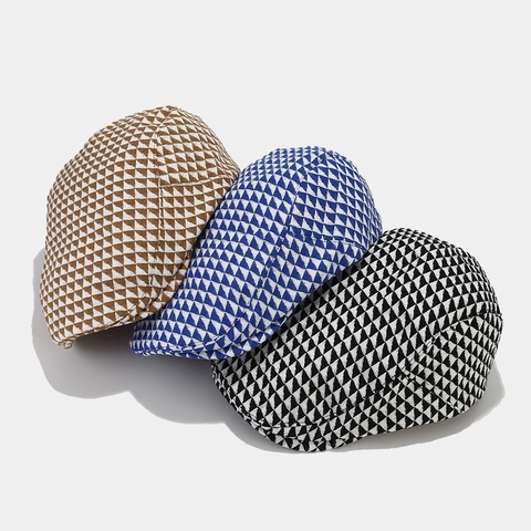 British Retro Ivy Cap Geometric Triangle Pattern Polyester Flat Hat Vintage Newsboy Cap For Men Women