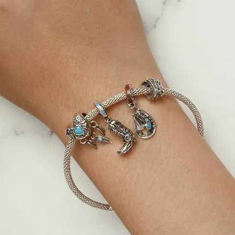 Western Cowboy Style 925 Sterling Silver Charms Retro Turquoise Cowboy Boot Hat Heart Dreamcatcher DIY Jewelry Beads