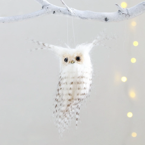 Ornement Suspendu Hibou de Simulation en Fausse Fourrure de Polyester Oiseau Décoratif pour Arbre de Noël Décoration