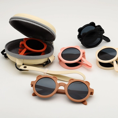 Kinder Sonnenbrille Faltbar Bärenohren Cartoon Form UV400 Schutz PC AC Material Mode Brillen Für Jungen Mädchen