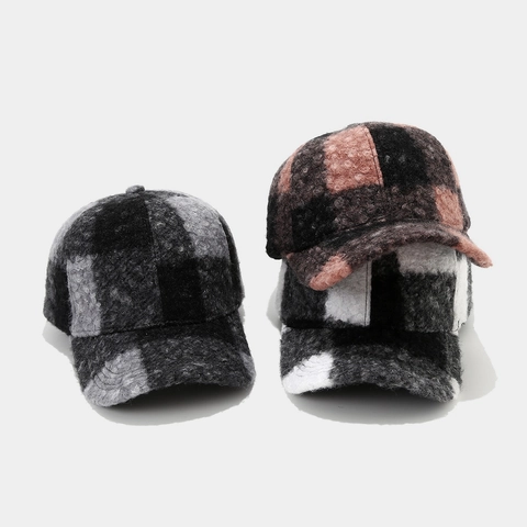 Gorra De Béisbol De Sherpa A Cuadros Cálida Gruesa Lana De Cordero Visera Invierno Cortavientos Vintage Bloque De Color Ajustable