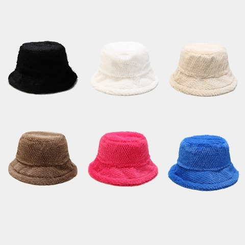 Sombrero Bucket Piel Sintética Felpa Cálido Grueso Invierno Color Sólido Para Mujeres Hombres Cortavientos Exterior Elegante
