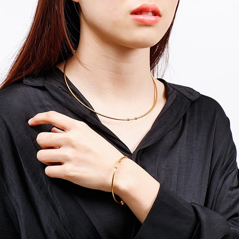 Stainless Steel Jewelry Minimalist Geometric Open Collar Necklace And Cuff Bracelet For Women Beads Charm Elegant