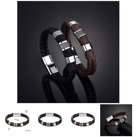 Men Braided PU Leather Bracelet With Alloy Magnetic Clasp Punk Retro Style Wristband Fashion Jewelry Accessory