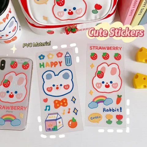 Lindas Pegatinas De PVC De Oso Conejo Impermeables Transparentes DIY Journal Scrapbooking Decoración Papelería