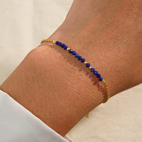 Minimalist Natural Semi Precious Stone Bracelet Dainty Gold Plated Stainless Steel Faceted Beads Adjustable For Women