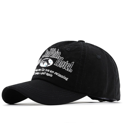 Casquette De Baseball En Coton Broderie Dolphin Hotel Vintage Délavé Extérieur Protection Solaire Réglable Chapeau Casual