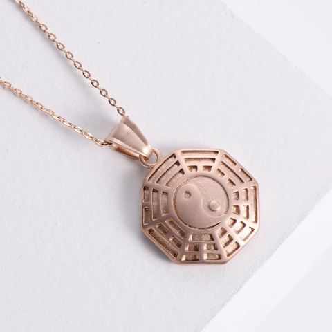 Tai Chi Yin Yang Bagua Pendant Necklace 304 Stainless Steel Rose Gold Plated Octagon Retro Jewelry Accessory