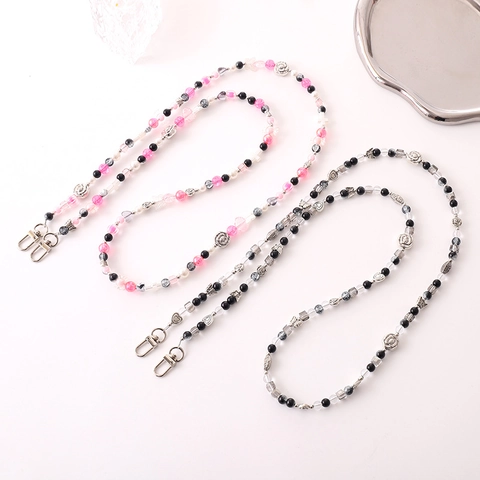 Cordon Téléphone Perles Chaine Croisée Pendentif Fleur Sangle Sac Fermoir Métal Mode Tendance Femmes