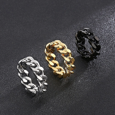 Anello Da Uomo Semplice In Acciaio Al Titanio Catena Lucida Stile Hip-hop Alla Moda Anello In Acciaio Inossidabile Gioiello