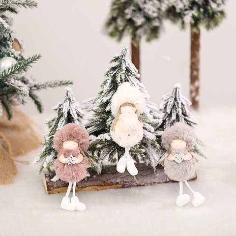 Addobbi Natalizi Bambola Angelo Peluche Ecopelliccia Statuetta Ragazza Da Appendere Per Albero Di Natale Decorazione Festa Casa Stella Cuore