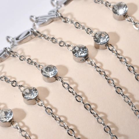 Bracciale in Acciaio Inossidabile Minimalista da Donna Stile Francese Bracciale con Ciondolo Strass Croce Cactus Malocchio