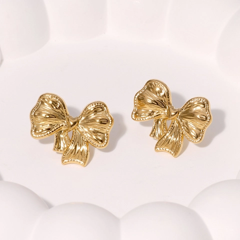 Orecchini A Lobo Con Fiocco In Acciaio Inossidabile Placcati Oro 18K Stile Minimalista Francese Gioielli Di Classe