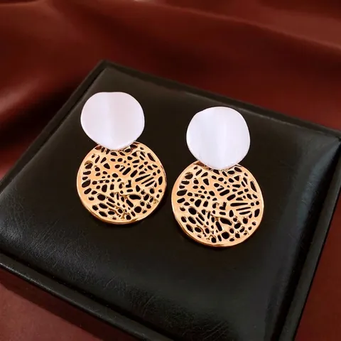 Round Hollowed Drop Earrings Gold Plated Copper With 925 Sterling Silver Earring Post Vintage Geometric For Women