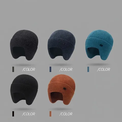 Gorro De Invierno Con Orejeras Punto Hilo Recubierto Grueso Cálido Resistente Al Viento Color Sólido Casual Para Hombre Mujer