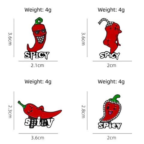 Divertido Broche de Esmalte de Chile Rojo Con Diamantes de Imitación Spicy Dibujos Animados Personificados Chile Insignia para Ropa Bolso Accesorios Joyería