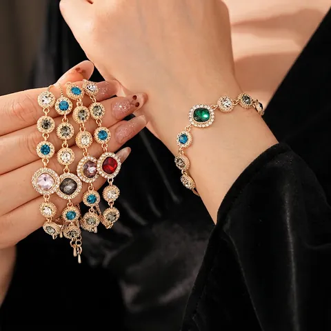 Pulsera Estilo Palacio Retro Para Mujer Multicolor Diamante De Imitación Circón Incrustado Cobre Ajustable Joyería Exquisita Vintage Lujo