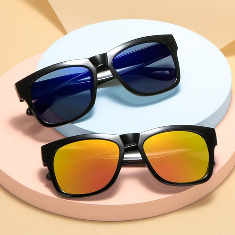 Kids Sonnenbrille Quadratisch Polycarbonat Rahmen Harz Spiegelgläser UV Schutz Mode Brille Für Jungen Und Mädchen