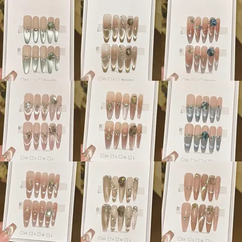 Unghie Finte Fatte A Mano Effetto Occhio Di Gatto Strass Perla Artificial Lungo Stiletto Unghie Finte Riutilizzabili Manicure