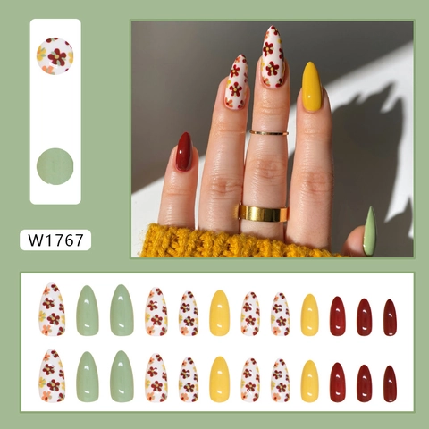 Press On Nails Künstliche Fingernägel Stilettoform Glänzend Blumendesign Full Cover Maniküre Für Frauen Mädchen