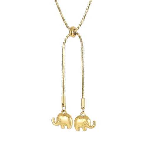 Adjustable Elephant Pendant Necklace Stainless Steel Snake Chain Sliding Bead Bolo Style Jewelry For Women