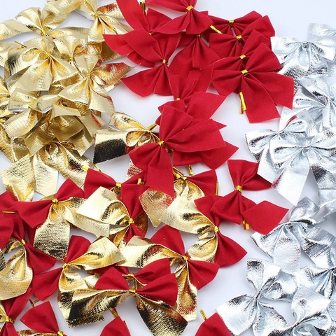 Weihnachts Schleifen Ornamente Beflockter Stoff Metallic Finish Für Weihnachtsbaum Geschenkverpackung DIY Deko