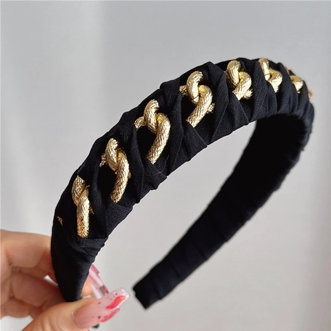Cerchietto Intrecciato In Camoscio Con Catena In Metallo Accessorio Per Capelli Fatto A Mano Elegante Per Donne Stile Vintage